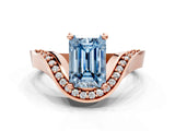 Rose gold Fancy Blue Emerald  Solitaire Diamond Engagement Ring with Pave Band and Four-Prong Setting 1