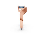 Rose gold Fancy Blue Emerald  Solitaire Diamond Engagement Ring with Pave Band and Four-Prong Setting 3