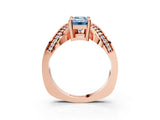 Rose gold Fancy Blue Emerald  Solitaire Diamond Engagement Ring with Pave Band and Four-Prong Setting 4