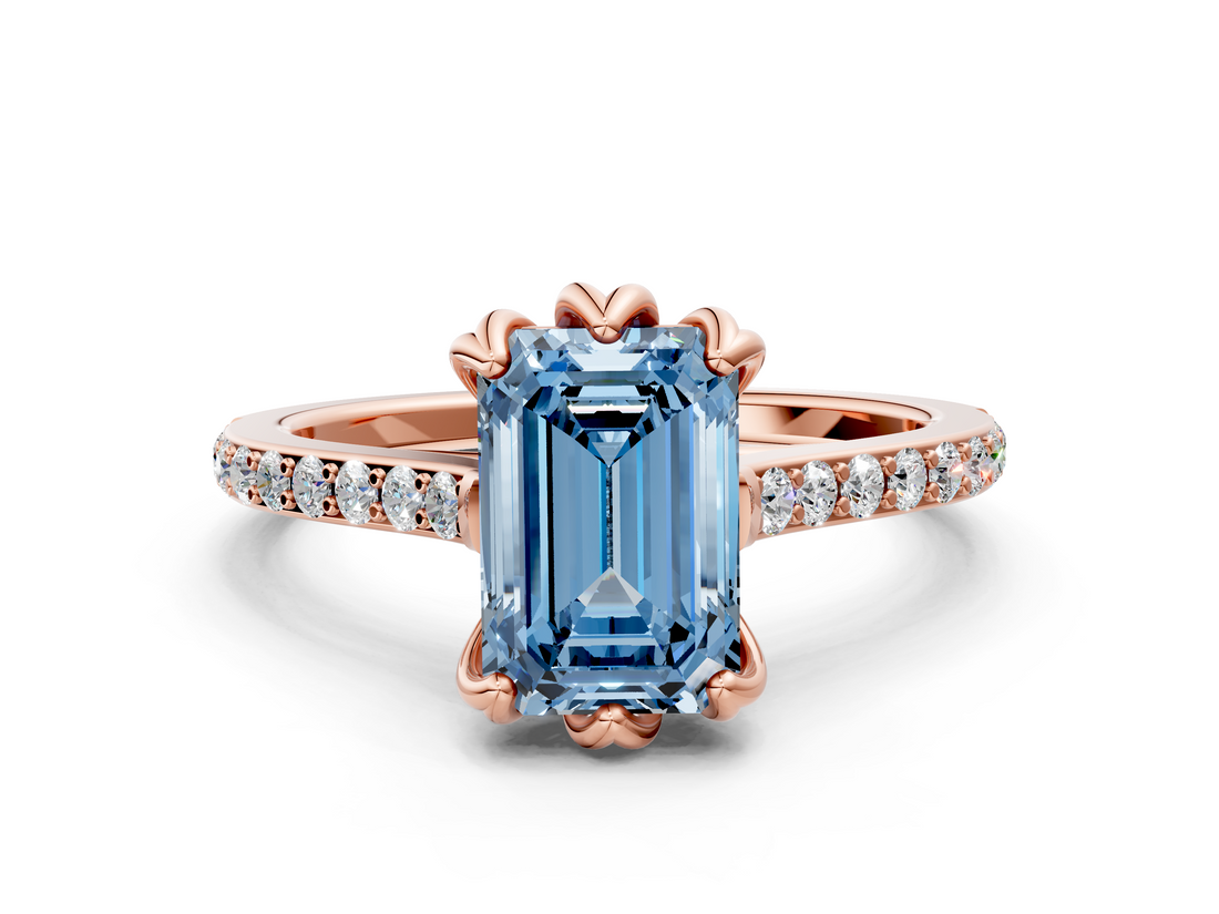 Rose gold Fancy Blue Emerald  Solitaire Diamond Engagement Ring with Pave Band and Six-Prong Setting_20