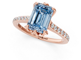 Rose gold Fancy Blue Emerald  Solitaire Diamond Engagement Ring with Pave Band and Six-Prong Setting_21
