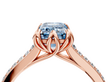 Rose gold Fancy Blue Emerald  Solitaire Diamond Engagement Ring with Pave Band and Six-Prong Setting_24