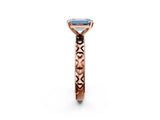 Rose gold Fancy Blue Emerald  Solitaire Diamond Engagement Ring with XO Engraved Band and Four-Prong Setting 2