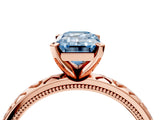 Rose gold Fancy Blue Emerald  Solitaire Diamond Engagement Ring with XO Engraved Band and Four-Prong Setting 4