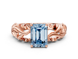 Rose gold Fancy Blue Emerald  Solitaire Diamond Leaf Vine Band with Prong Setting_48