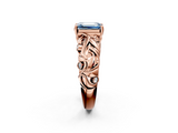 Rose gold Fancy Blue Emerald  Solitaire Diamond Leaf Vine Band with Prong Setting_50
