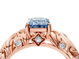 Rose gold Fancy Blue Emerald  Solitaire Diamond Leaf Vine Band with Prong Setting_52