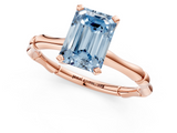 Rose gold Fancy Blue Emerald  Solitaire Diamond Ring with Bamboo Band and Four-Prong Setting_51