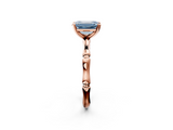 Rose gold Fancy Blue Emerald  Solitaire Diamond Ring with Bamboo Band and Four-Prong Setting_52