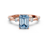 Rose gold Fancy Blue Emerald  Solitaire Diamond Ring with Bezel Set Side Stones and Prong Setting_3