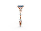 Rose gold Fancy Blue Emerald  Solitaire Diamond Ring with Bezel Set Side Stones and Prong Setting_5