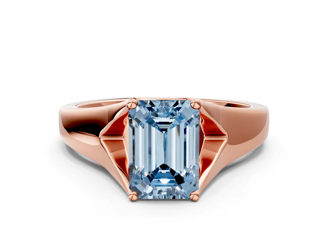 Rose gold Fancy Blue Emerald  Solitaire Diamond Ring with Cathedral Band and Four-Prong Setting_66