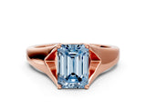 Rose gold Fancy Blue Emerald  Solitaire Diamond Ring with Cathedral Band and Four-Prong Setting_66