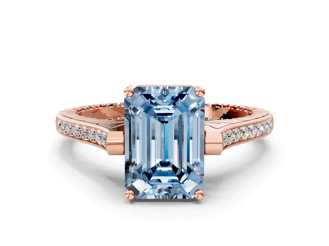 Rose gold Fancy Blue Emerald  Solitaire Diamond Ring with Channel Set Band and Bezel Prong Setting_56