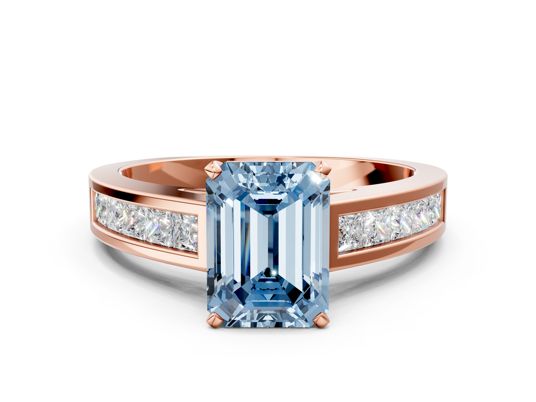 Rose gold Fancy Blue Emerald  Solitaire Diamond Ring with Channel-Set Band and Four-Prong Setting_3