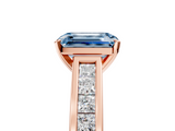 Rose gold Fancy Blue Emerald  Solitaire Diamond Ring with Channel-Set Band and Four-Prong Setting_8