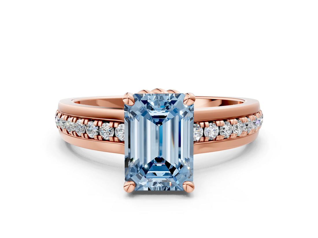 Rose gold Fancy Blue Emerald  Solitaire Diamond Ring with Channel Set Band and Six-Prong Setting_48