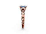Rose gold Fancy Blue Emerald  Solitaire Diamond Ring with Filigree Band and Four-Prong Setting_50