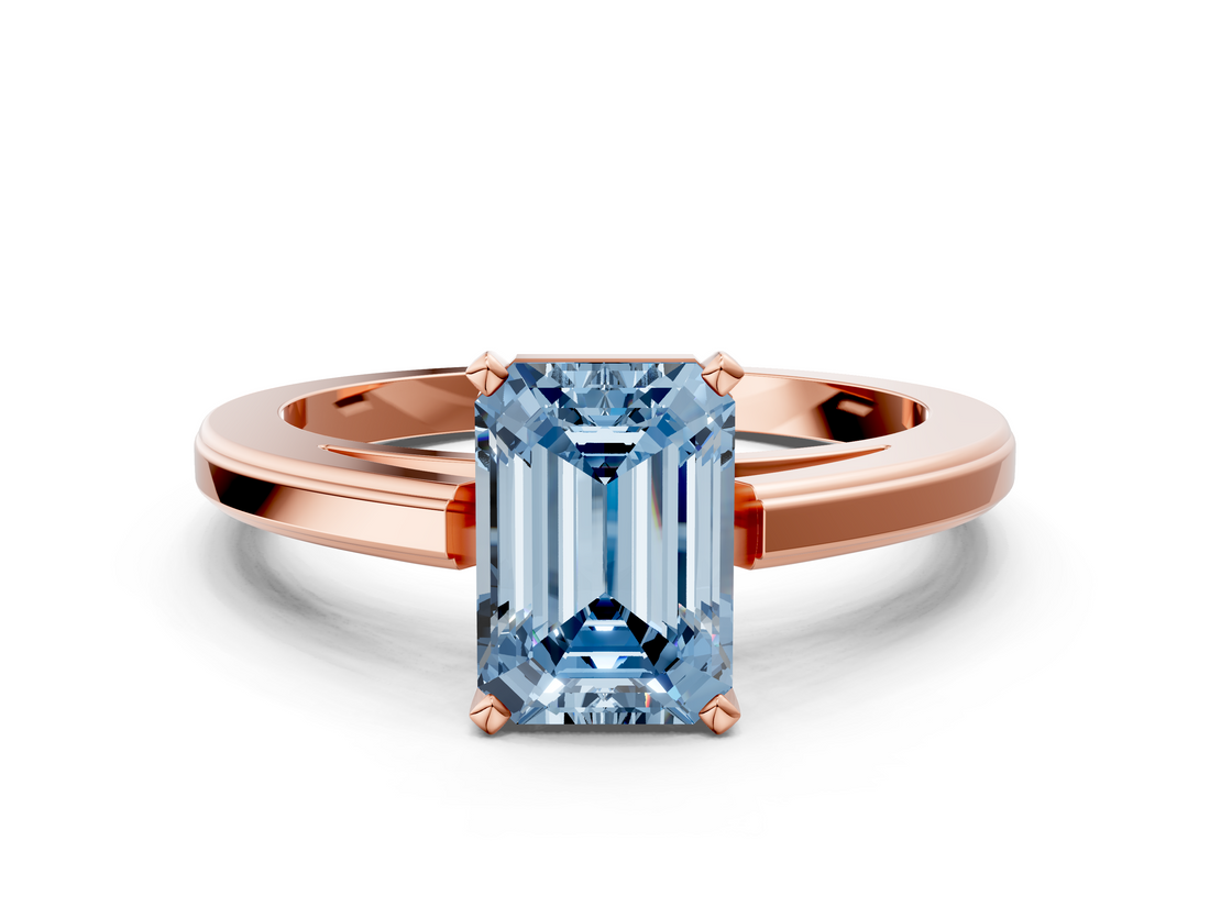 Rose gold Fancy Blue Emerald  Solitaire Diamond Ring with Four-Prong Setting and Classic Band_3