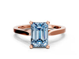 Rose gold Fancy Blue Emerald  Solitaire Diamond Ring with Four-Prong Setting and Tapered Band 1