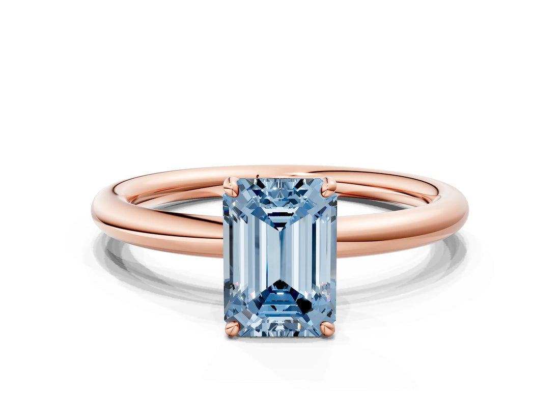 Rose gold Fancy Blue Emerald  Solitaire Diamond Ring with Four-Prong Setting on a Plain Band_20