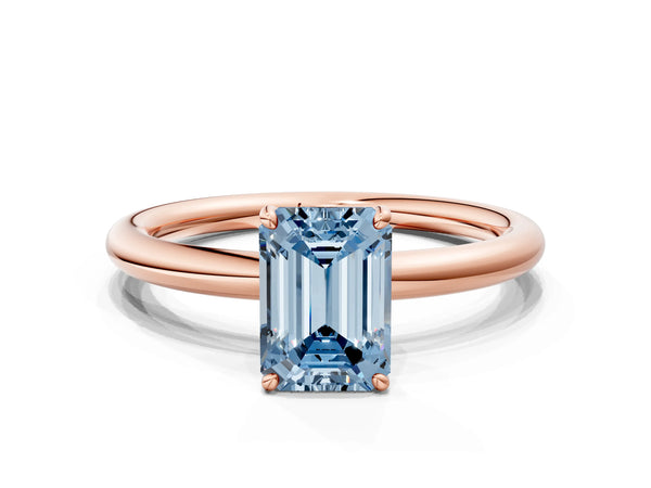 Rose gold Fancy Blue Emerald  Solitaire Diamond Ring with Four-Prong Setting on a Plain Band