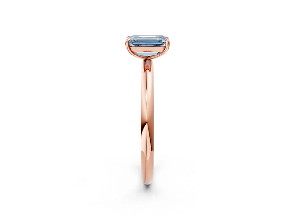 Rose gold Fancy Blue Emerald  Solitaire Diamond Ring with Four-Prong Setting on a Plain Band