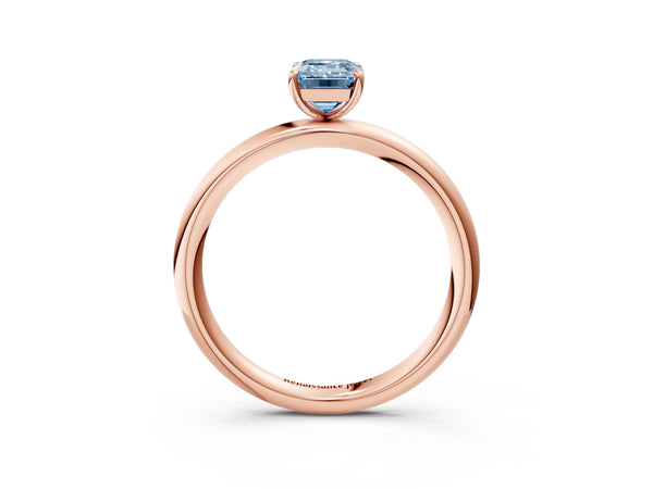 Rose gold Fancy Blue Emerald  Solitaire Diamond Ring with Four-Prong Setting on a Plain Band