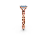 Rose gold Fancy Blue Emerald  Solitaire Diamond Ring with Milgrain and Black Enamel X Pattern Band_168