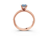 Rose gold Fancy Blue Emerald  Solitaire Diamond Ring with Milgrain and Black Enamel X Pattern Band_169