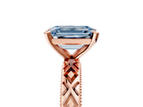 Rose gold Fancy Blue Emerald  Solitaire Diamond Ring with Milgrain and Black Enamel X Pattern Band_171