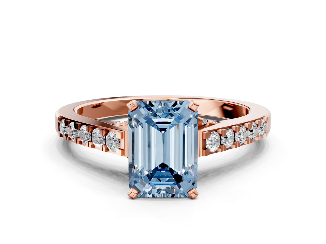 Rose gold Fancy Blue Emerald  Solitaire Diamond Ring with Pavé Band and Four-Prong Setting_79