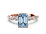 Rose gold Fancy Blue Emerald  Solitaire Diamond Ring with Pave Band and Four-Prong Setting_265