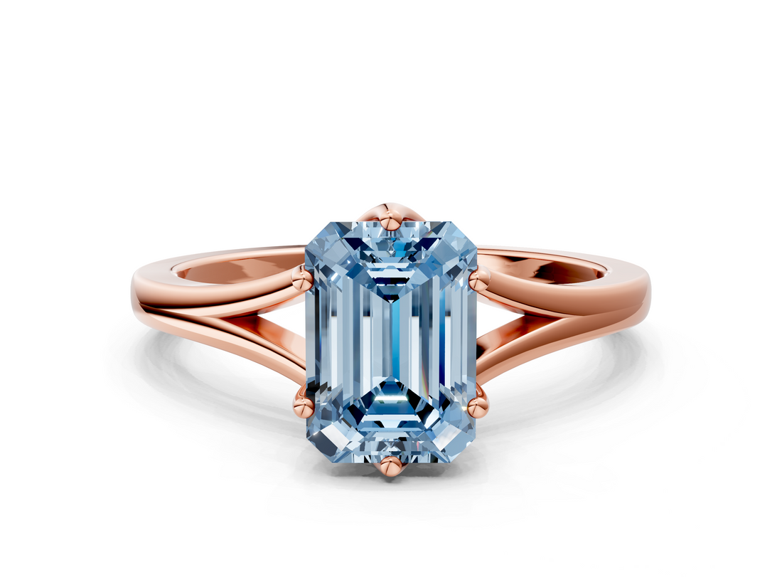 Rose gold Fancy Blue Emerald  Solitaire Diamond Ring with Six-Prong Setting and Tapered Band_18