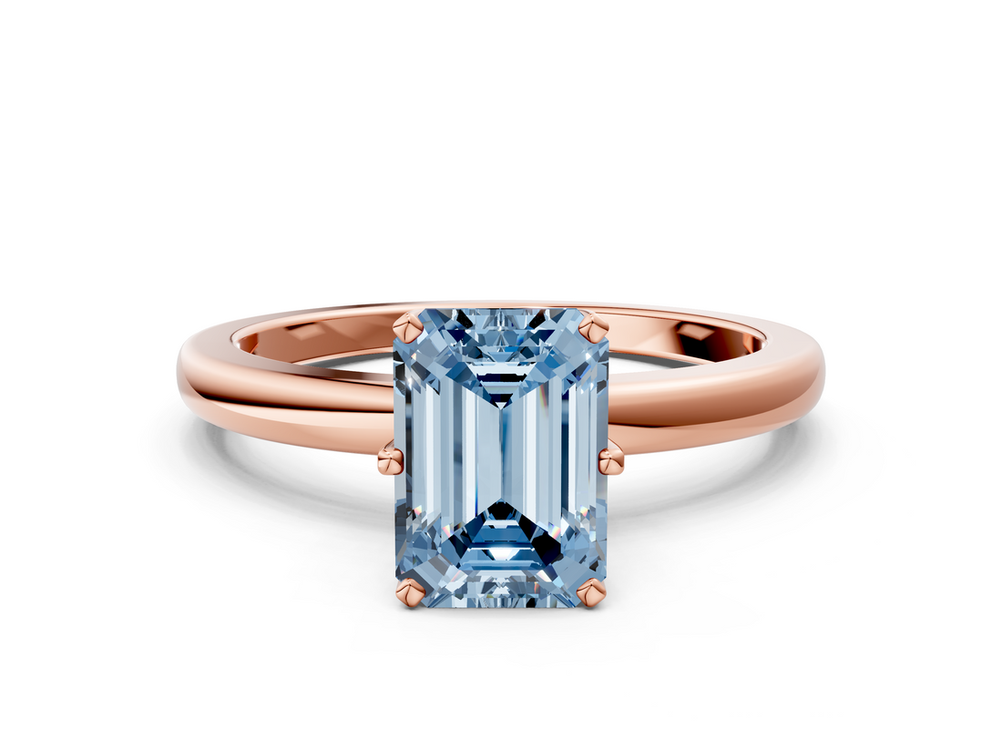 Rose gold Fancy Blue Emerald  Solitaire Diamond Ring with Six-Prong Setting on a Classic Band_3