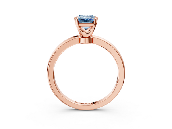Rose gold Fancy Blue Emerald  Solitaire Diamond Ring with Six-Prong Setting on a Classic Band