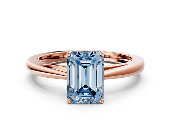 Rose gold Fancy Blue Emerald  Solitaire Diamond Ring with Split Shank and Four-Prong Setting