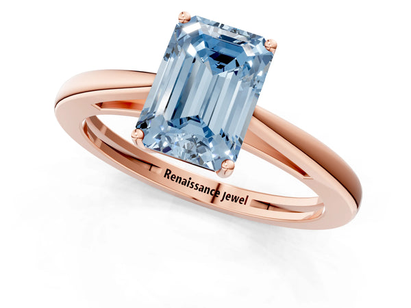 Rose gold Fancy Blue Emerald  Solitaire Diamond Ring with Split Shank and Four-Prong Setting