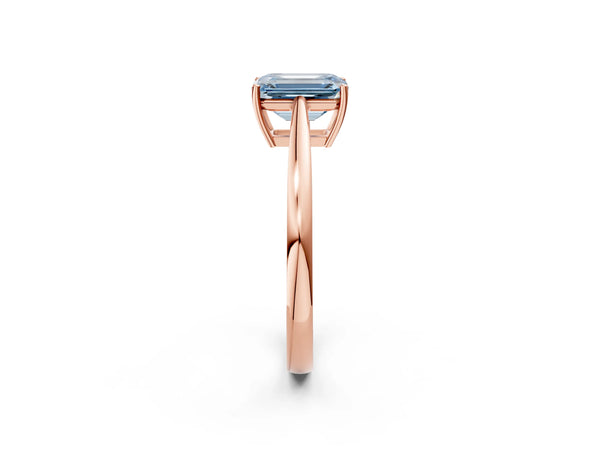 Rose gold Fancy Blue Emerald  Solitaire Diamond Ring with Split Shank and Four-Prong Setting