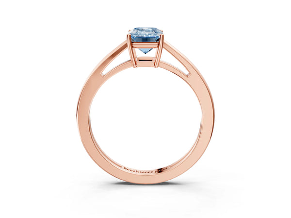 Rose gold Fancy Blue Emerald  Solitaire Diamond Ring with Split Shank and Four-Prong Setting