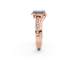 Rose gold Fancy Blue Emerald  Solitaire Diamond Ring with Split Shank and Prong Setting_43