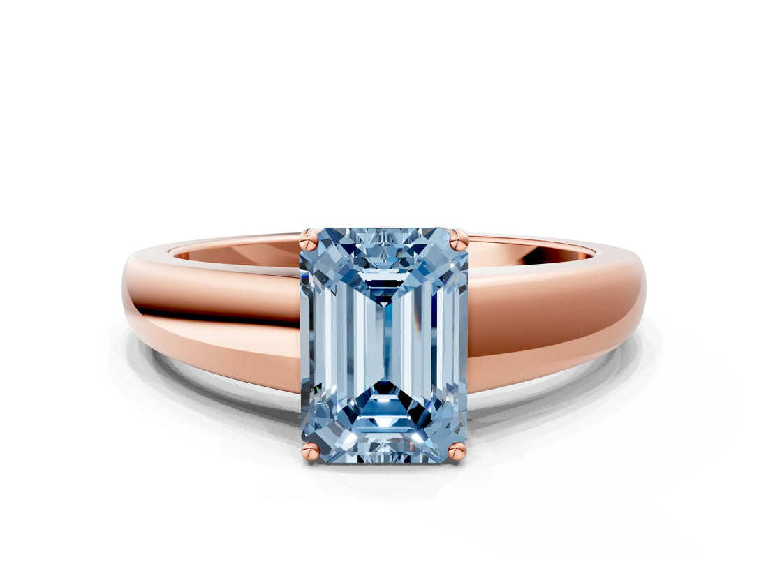 Rose gold Fancy Blue Emerald  Solitaire Diamond Ring with Tapered Band and Four-Prong Setting_48