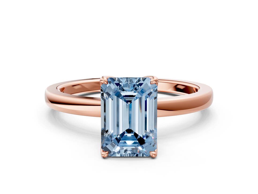 Rose gold Fancy Blue Emerald  Solitaire Diamond Ring with Thin Band and Four-Prong Setting_3