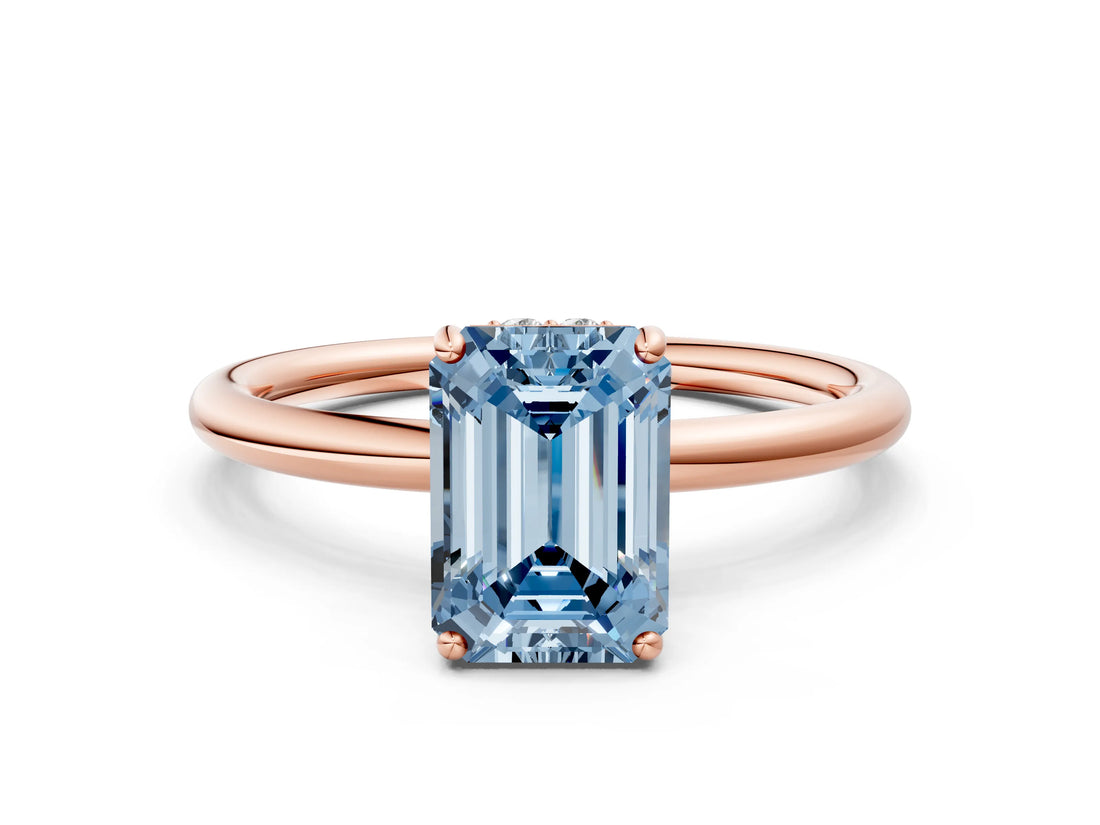 Rose gold Fancy Blue Emerald  Solitaire Diamond Ring with a Classic Band and Four-Prong Setting 1