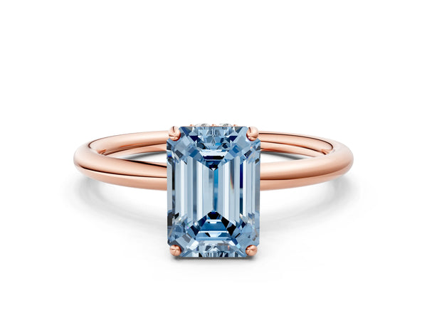 Rose gold Fancy Blue Emerald  Solitaire Diamond Ring with a Classic Band and Four-Prong Setting