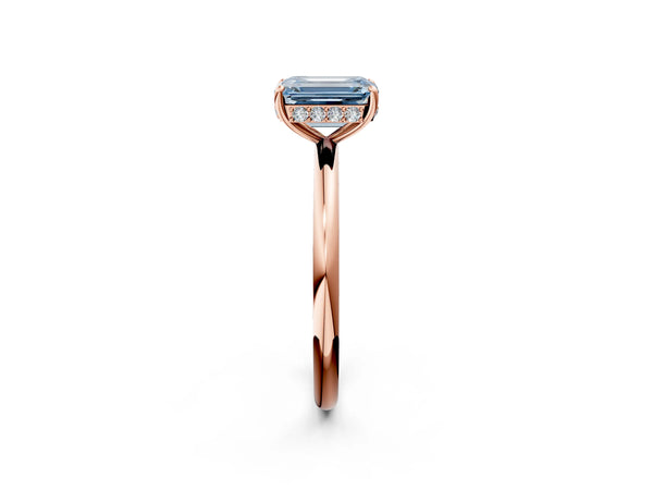 Rose gold Fancy Blue Emerald  Solitaire Diamond Ring with a Classic Band and Four-Prong Setting