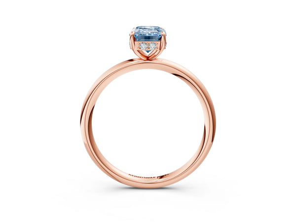 Rose gold Fancy Blue Emerald  Solitaire Diamond Ring with a Classic Band and Four-Prong Setting