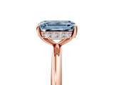 Rose gold Fancy Blue Emerald  Solitaire Diamond Ring with a Classic Band and Four-Prong Setting