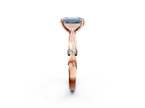 Rose gold Fancy Blue Emerald  Solitaire Diamond Twisted Band with Four-Prong Setting_81