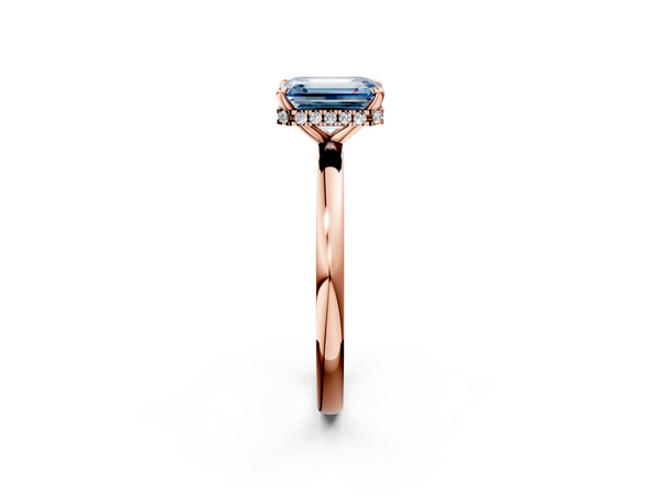 Rose gold Fancy Blue Emerald  Solitaire Engagement Ring with Cathedral Band and Four-Prong Setting